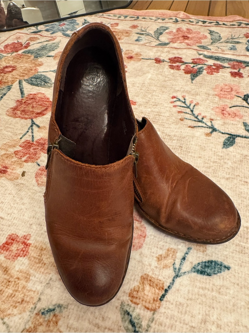Born Brown Leather Slip-On Mules with Side Stretch
